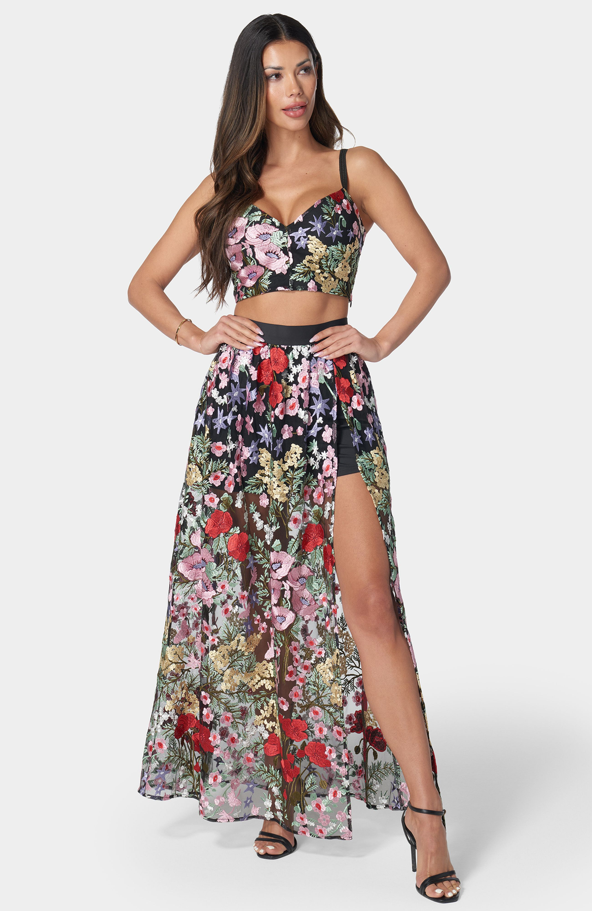Bebe Women's Floral Embroidered Two Piece Set