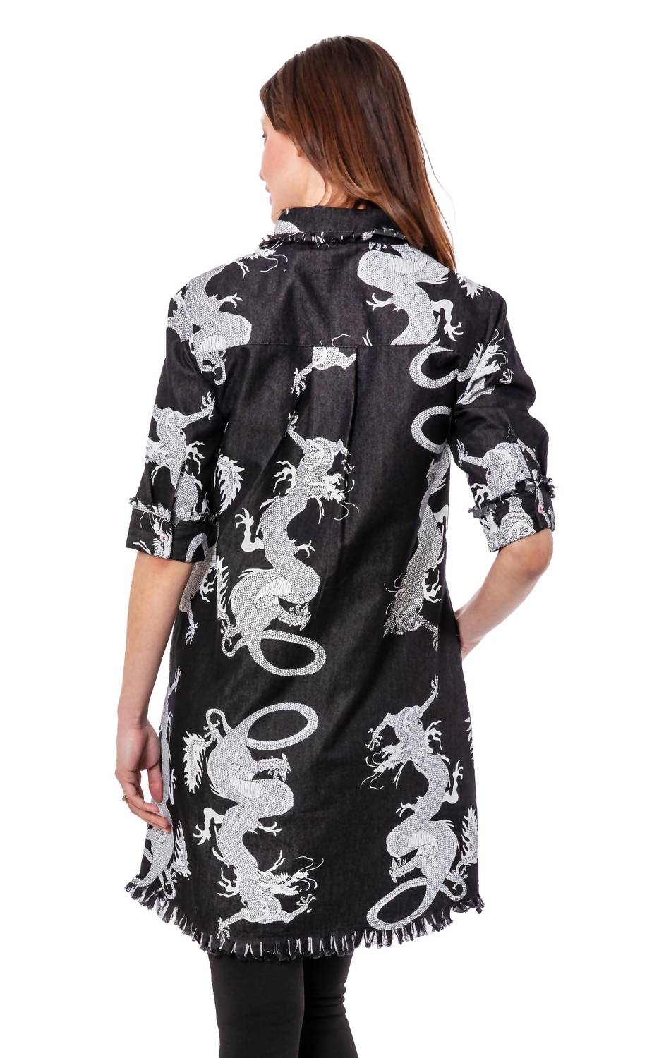 Chatham Dress In Black/ White Denim Dragon