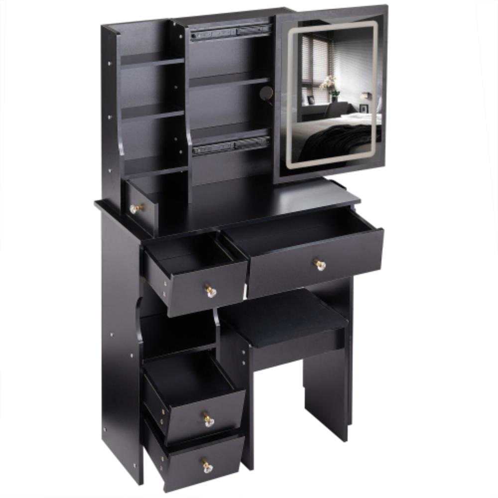 Modern Vanity Desk with Cushioned Stool and LED Mirror