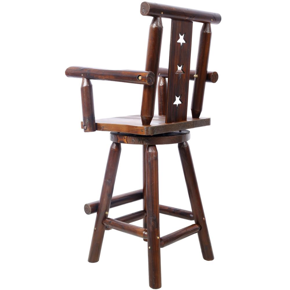 Rustic Star Back Wooden Bar Stool