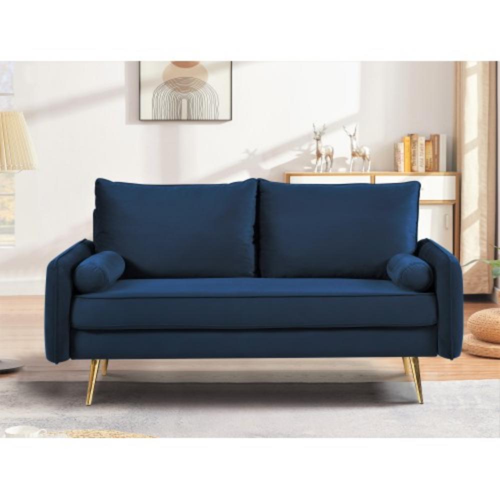 Minimalist Two-Seater Sofa with Soft Velvet Upholstery and Elegant Metal Legs