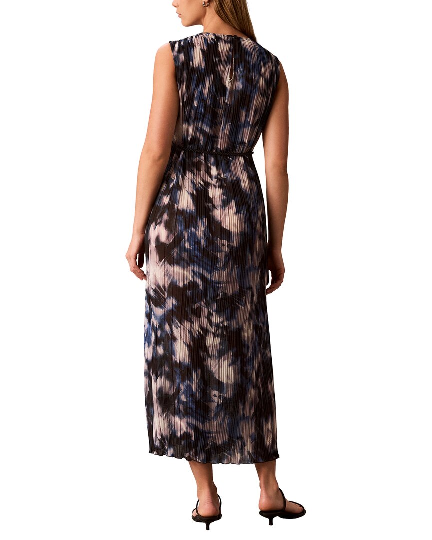 Calvin Klein Belted Pleated Boat Neck Long Midi Dress
