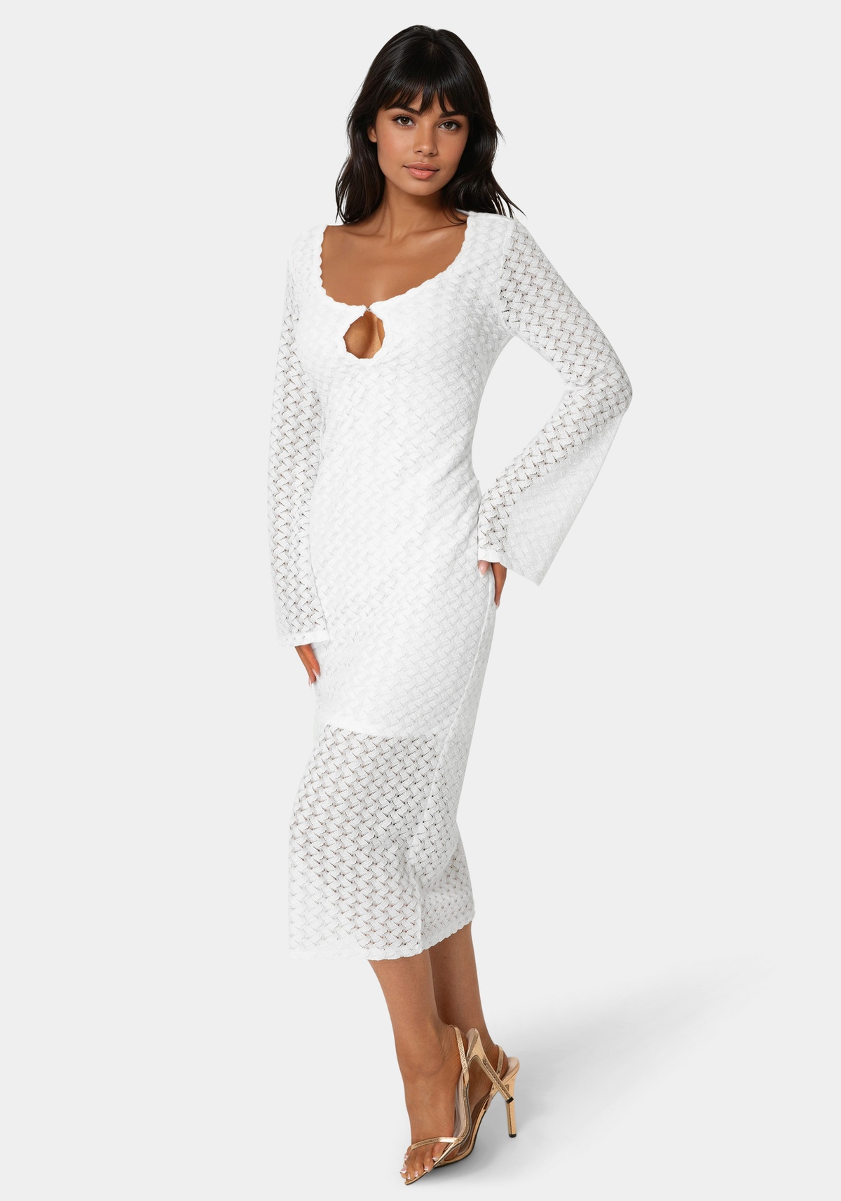 Long Sleeve Cut Out Crochet Maxi Dress
