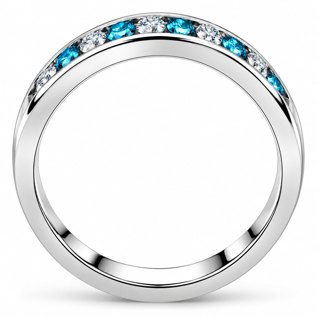 1/4ct Blue & White Diamond Wedding Ring 14K White Gold Size Selectable