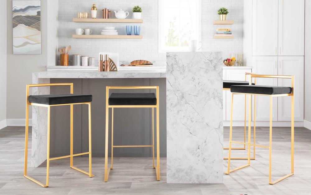 Glam Velvet Barstools with Padded Seats Set of 3