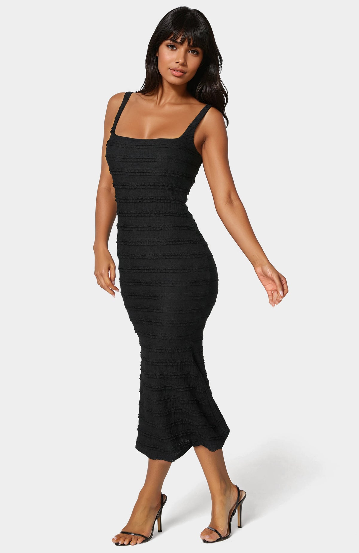 Bebe Women's Square Neck Ruffle Lace Midi Dress