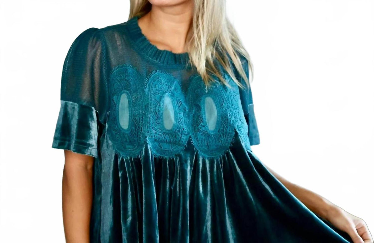 Eliza Velvet Top In Teal