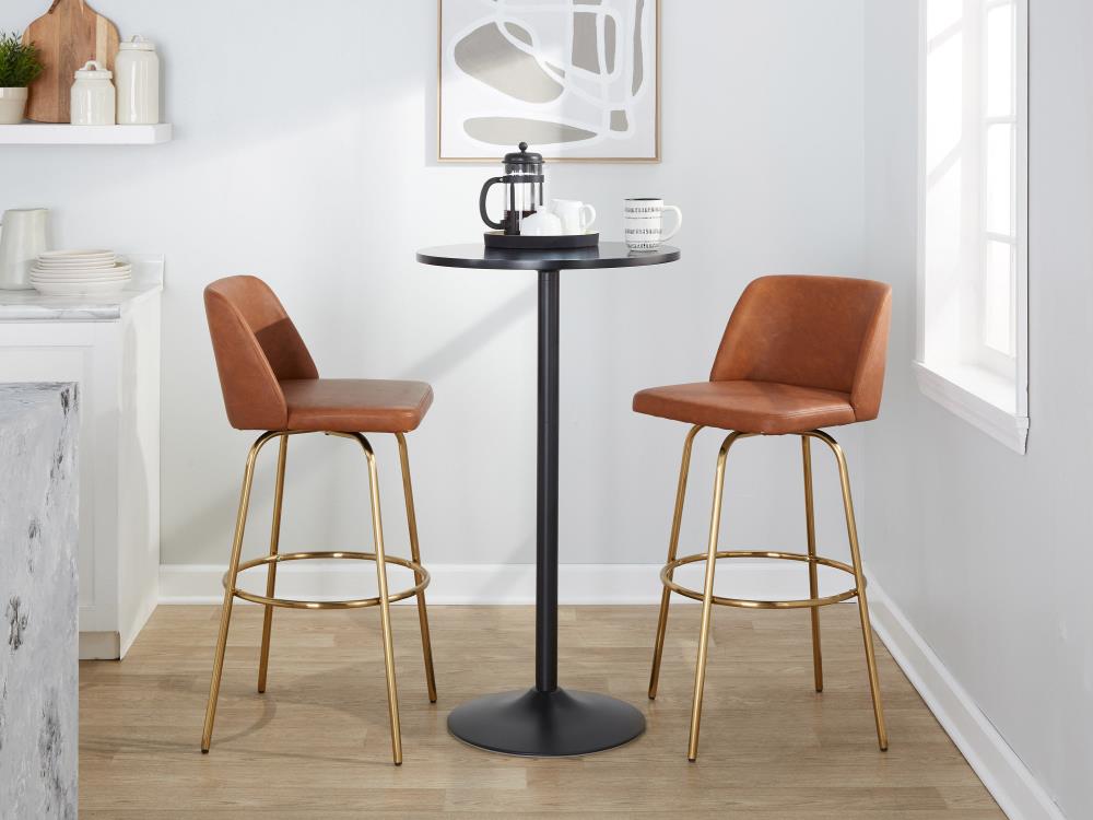 Faux Leather Swivel Chairs with Round Footrests