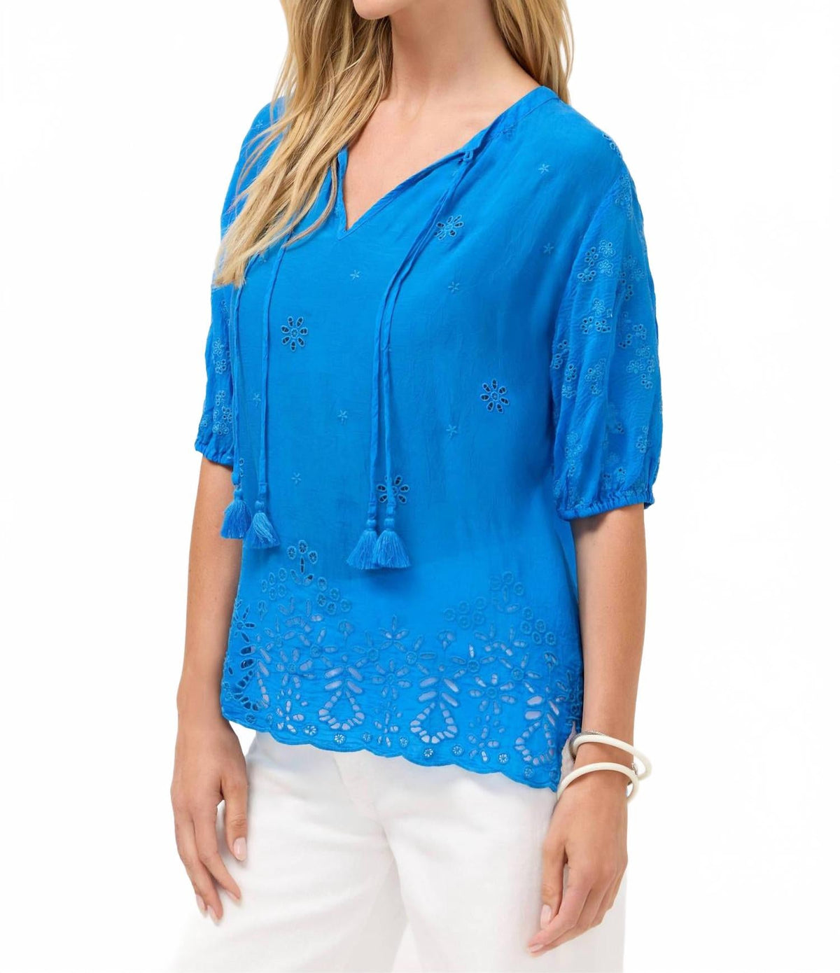 Margot Short Sleeve Blouse In Brilliant Blue