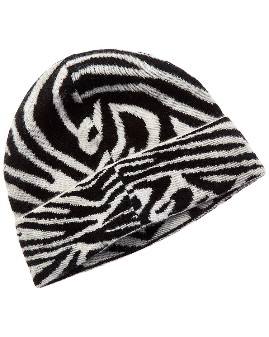 Amicale Cashmere Zebra Jacquard Cuffed Cashmere Hat
