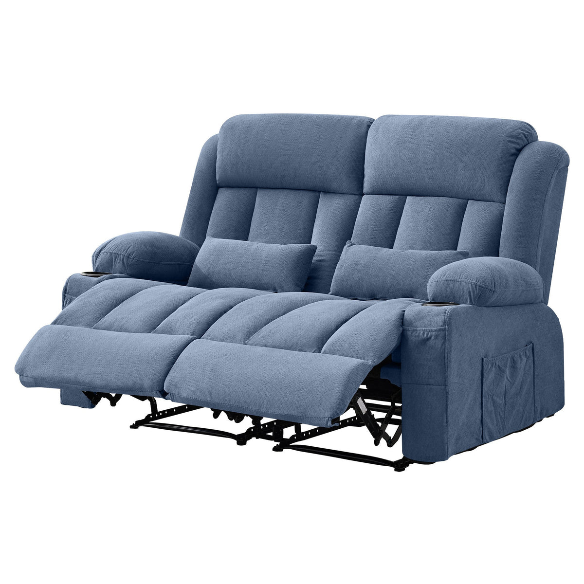Dual-Seater Reclining Couch with Side Pockets and Convenient Drink Holders