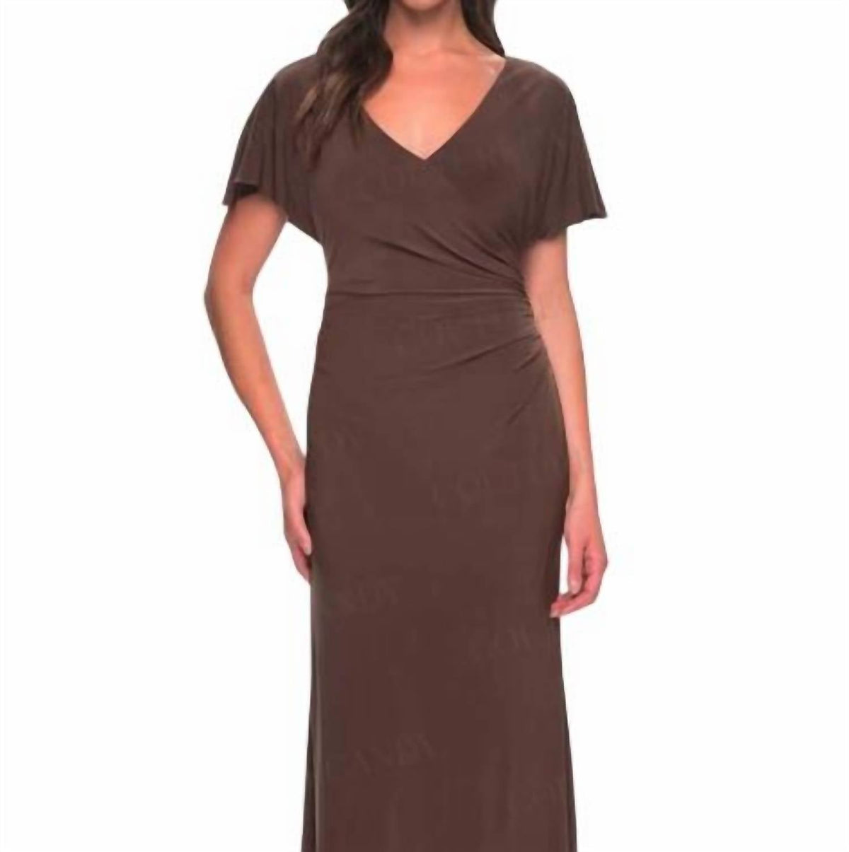 Flutter Sleeve Jersey Formal Maxi Dress In Cocoa