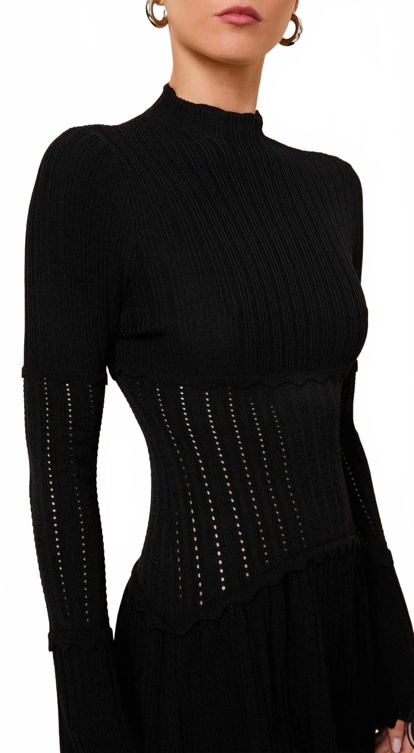 Amara Pointelle Knit Mini Dress In Black