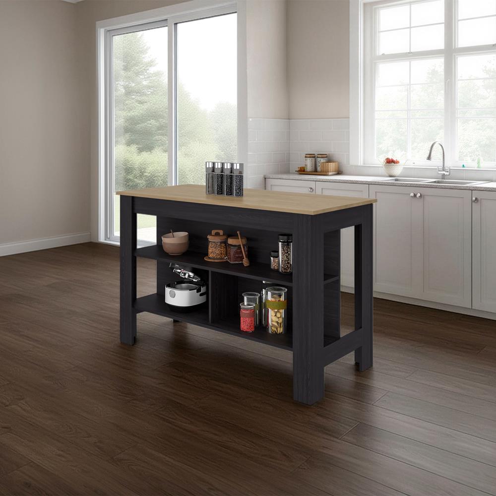 Kitchen Island with Three Open Shelves and Versatile Storage Space