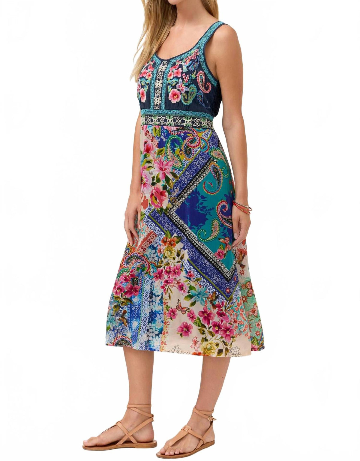 Eclectic Patchwork Print Dress In Romana Scarf