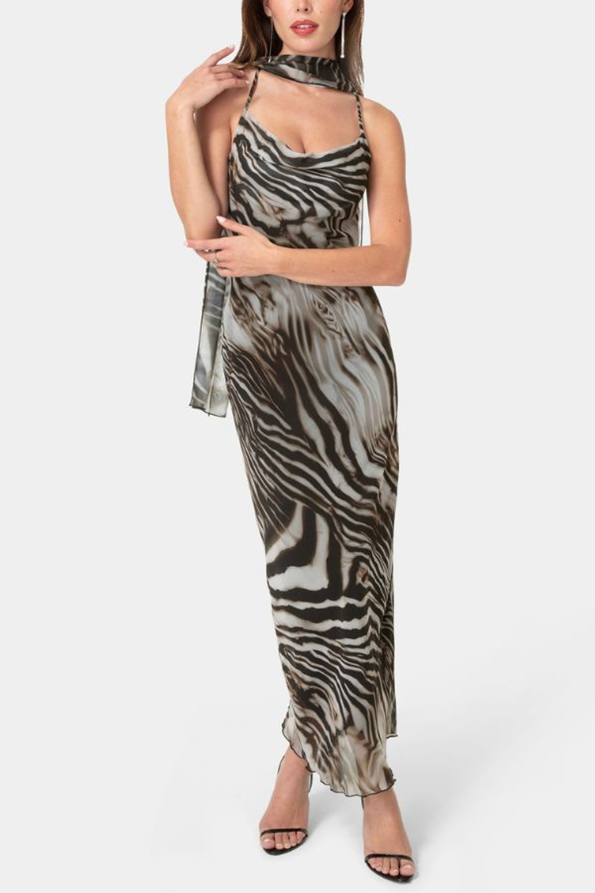 Printed Chiffon Cowl Maxi Dress