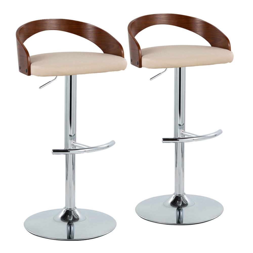 Contemporary Adjustable Faux Leather Barstools Set of 2