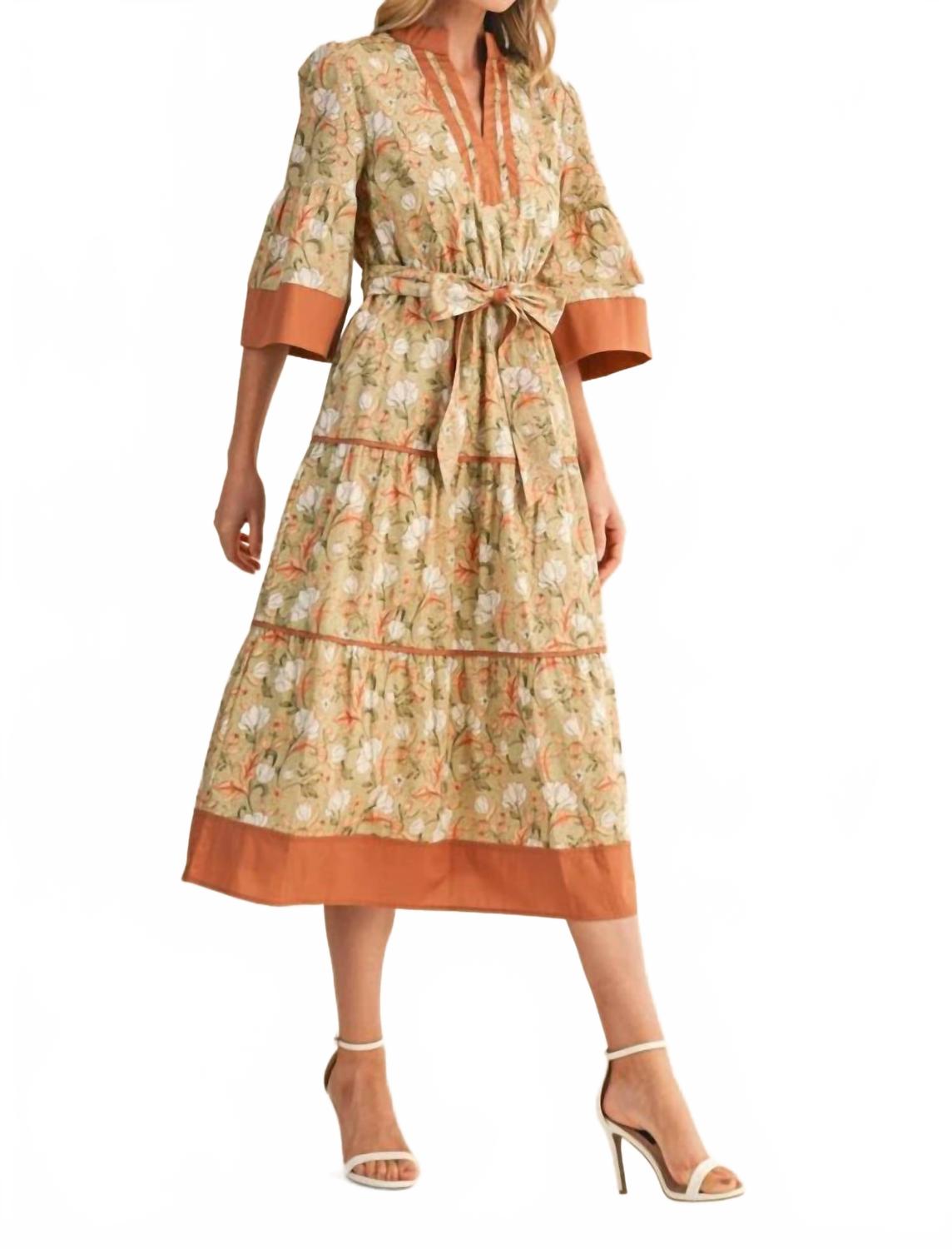 Floral Midi Dress In Sage Amber Combo