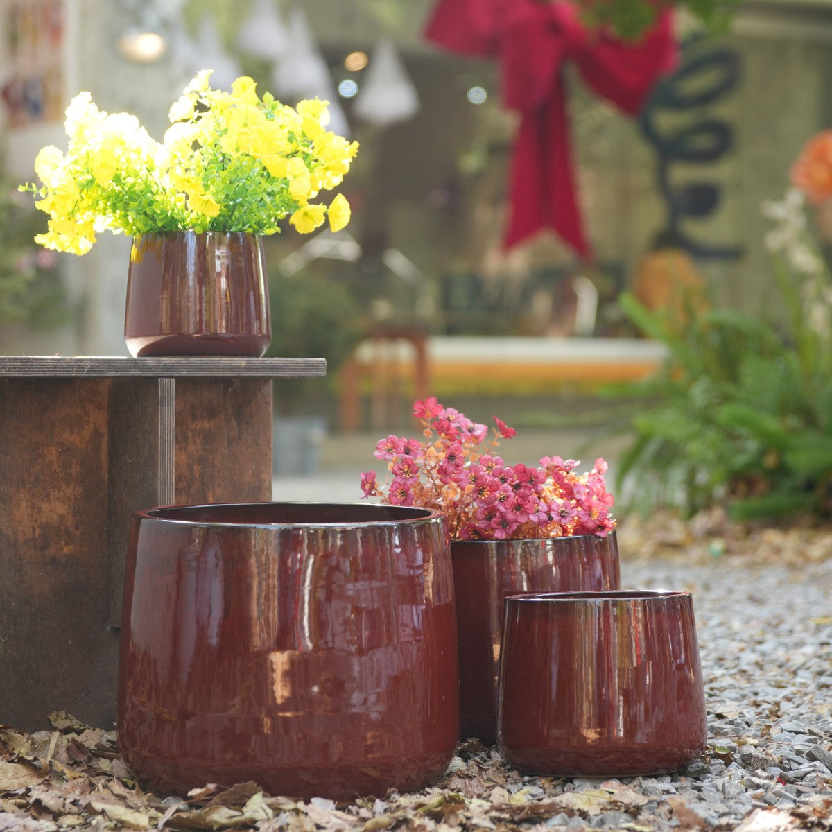 Set of 4 Glossy Deep Green Ceramic Planters with Drainage Holes
