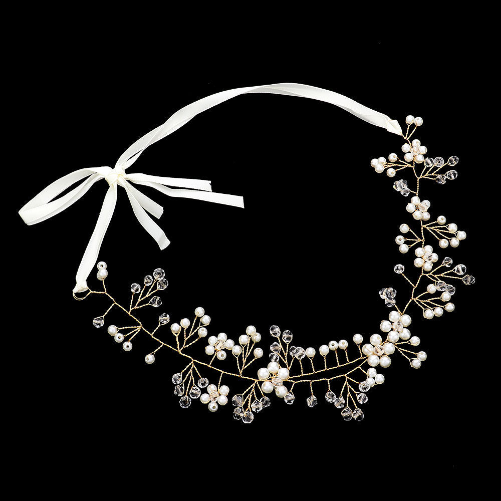 Floral Pearl Cluster Bun Wrap Headpiece / Necklace