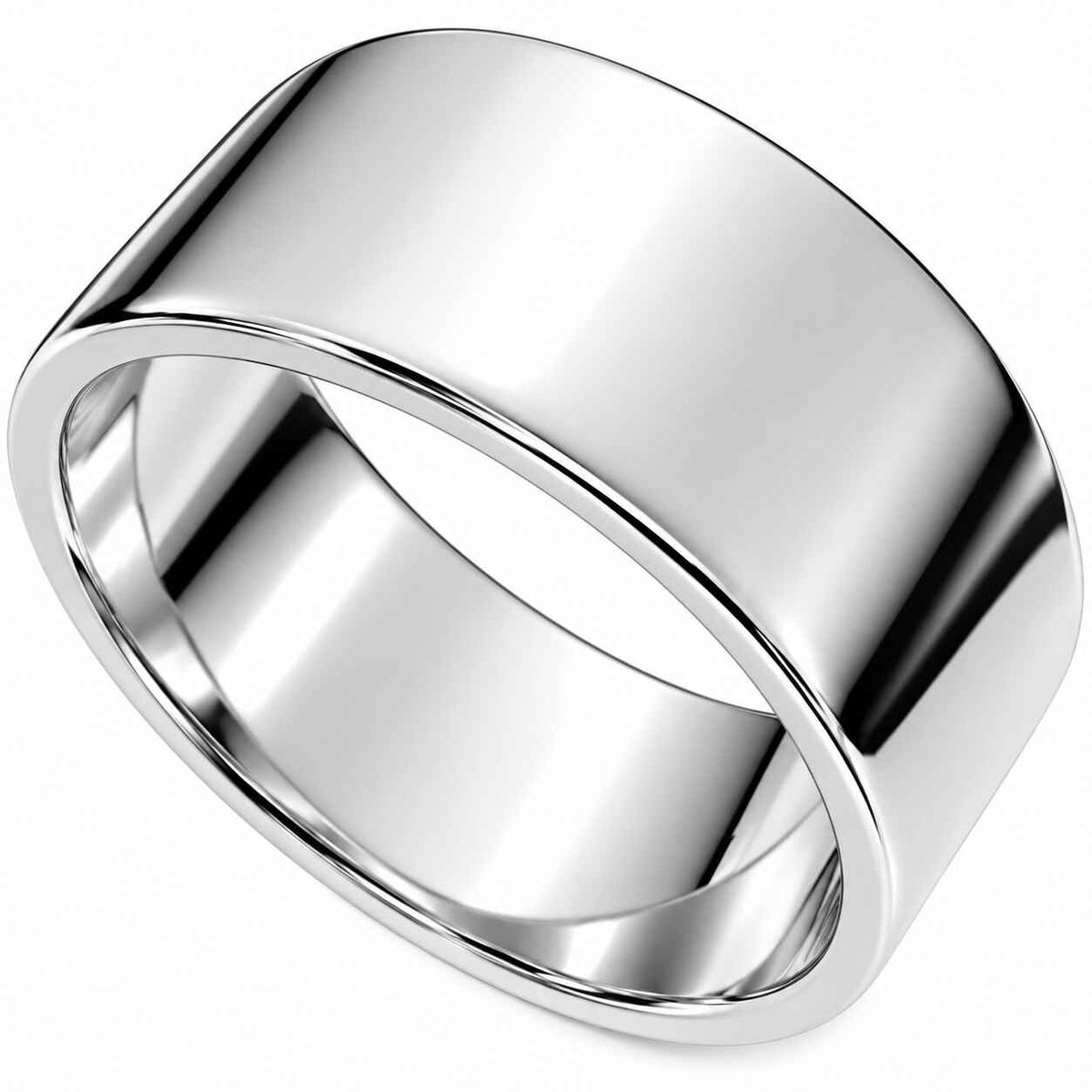 10MM Flat High Polished Wedding Band In 10K White Gold Size: 6.5