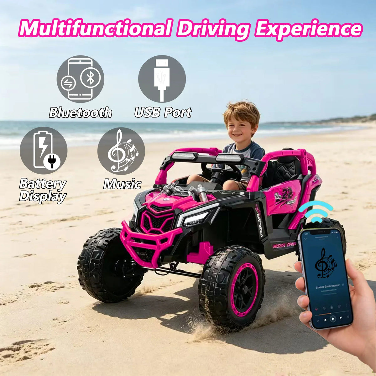 Battery-Powered UTV Ride-On Car with Remote Steering and Adjustable Speed Modes