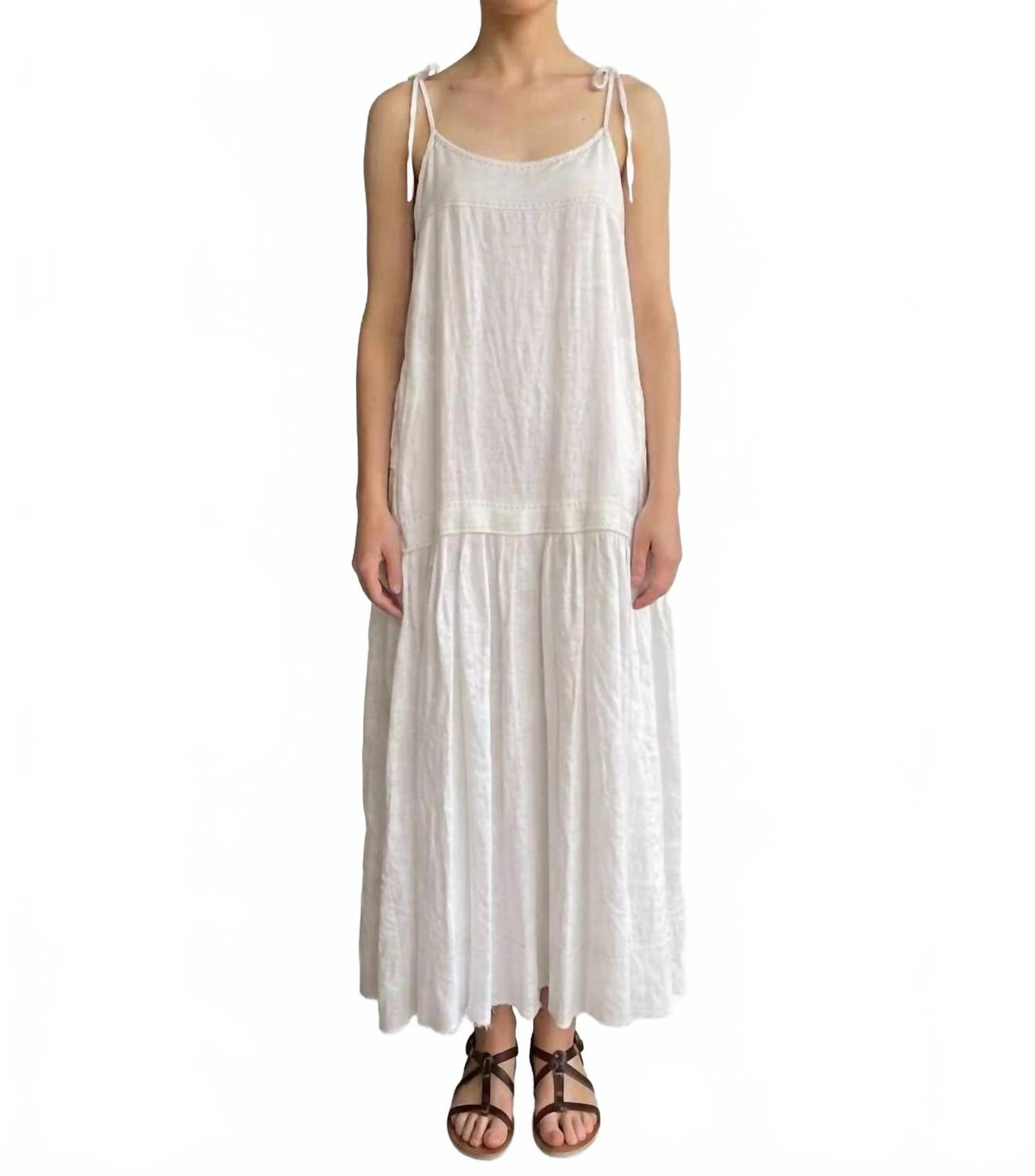 Linen Maxi Sundress In Off White
