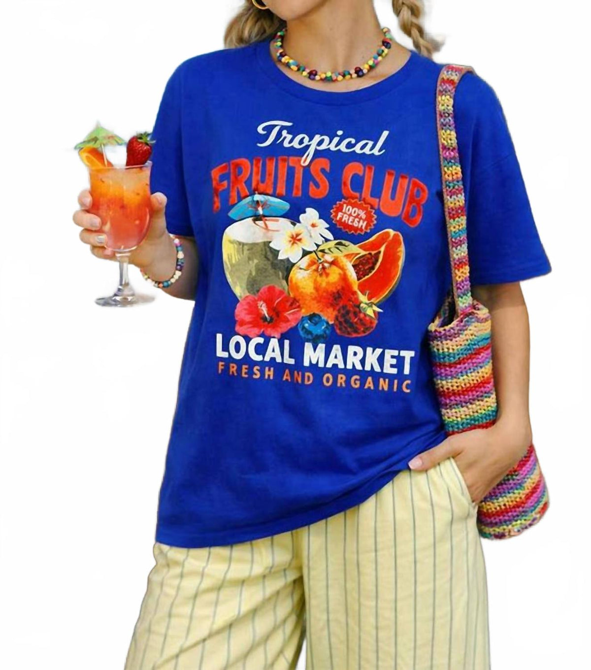 Tropical Fruits Club Graphic Tee In Electric Blue
