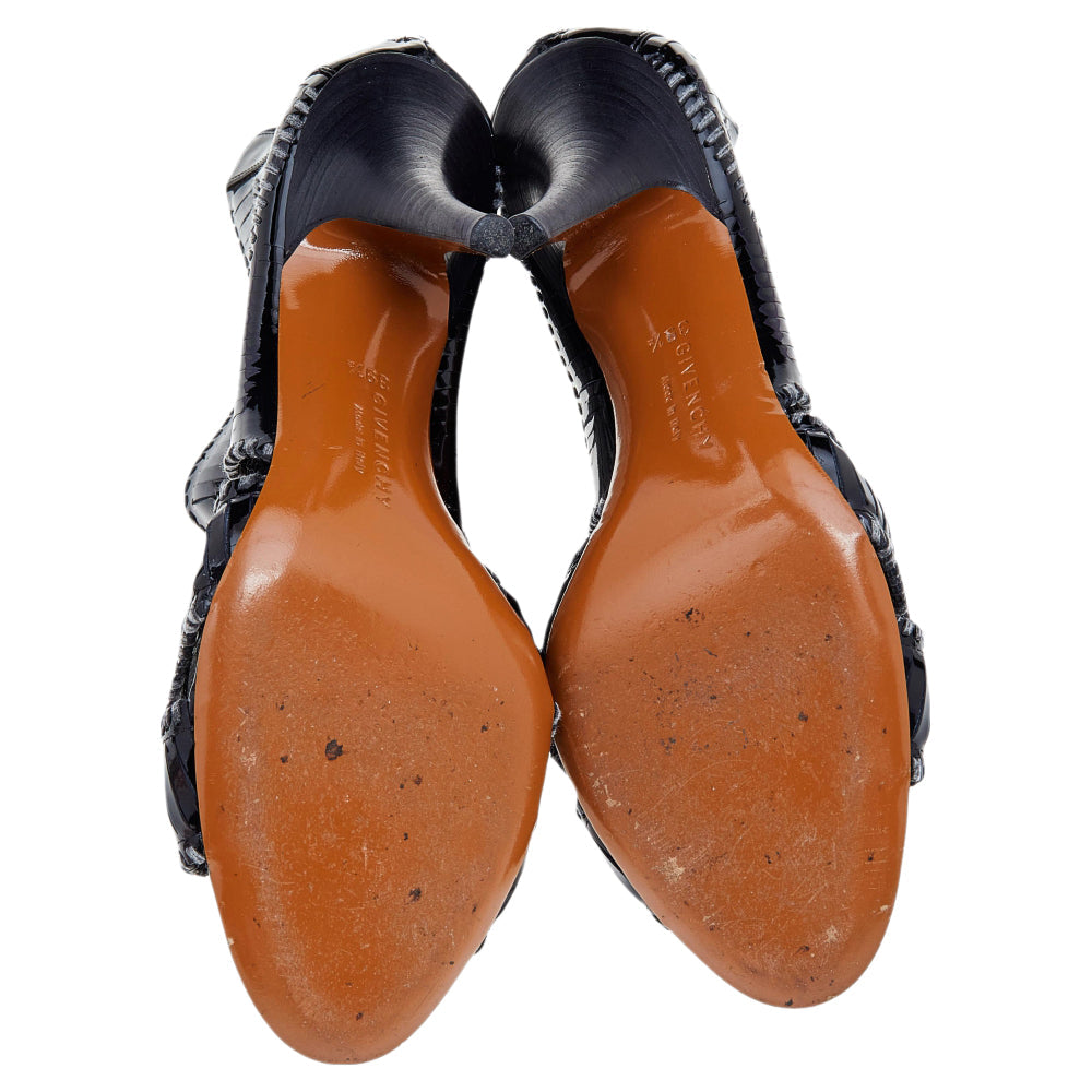 Givenchy Black Stripe Cut Patent Leather Ankle Booties Size 39.5