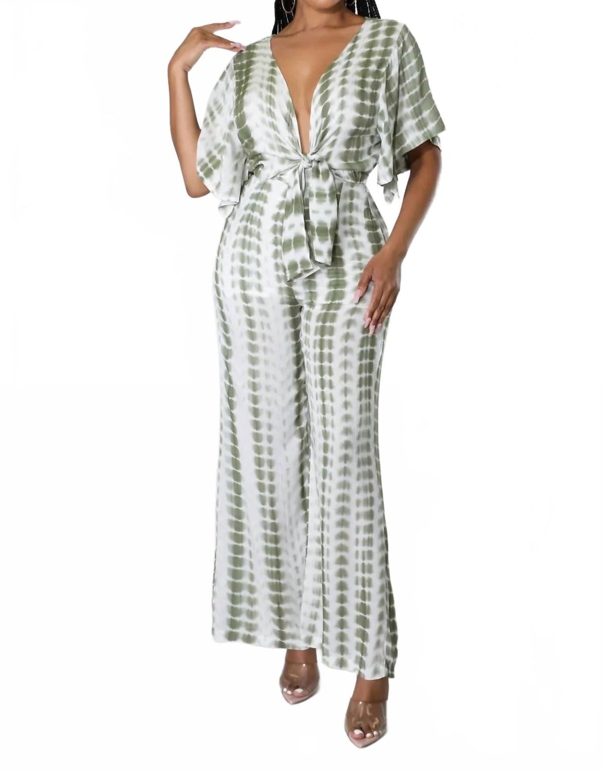 Blurred Lines Tie Dye Jumpsuit In Olive