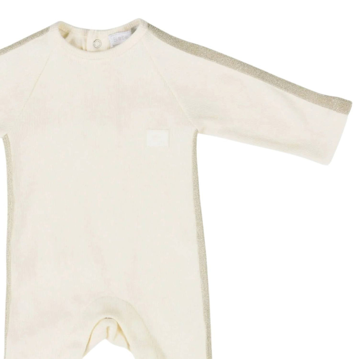 Baby Girls Glitter Ribbon Sleeve Ribbed Jersey Footies In Ivory With Silver