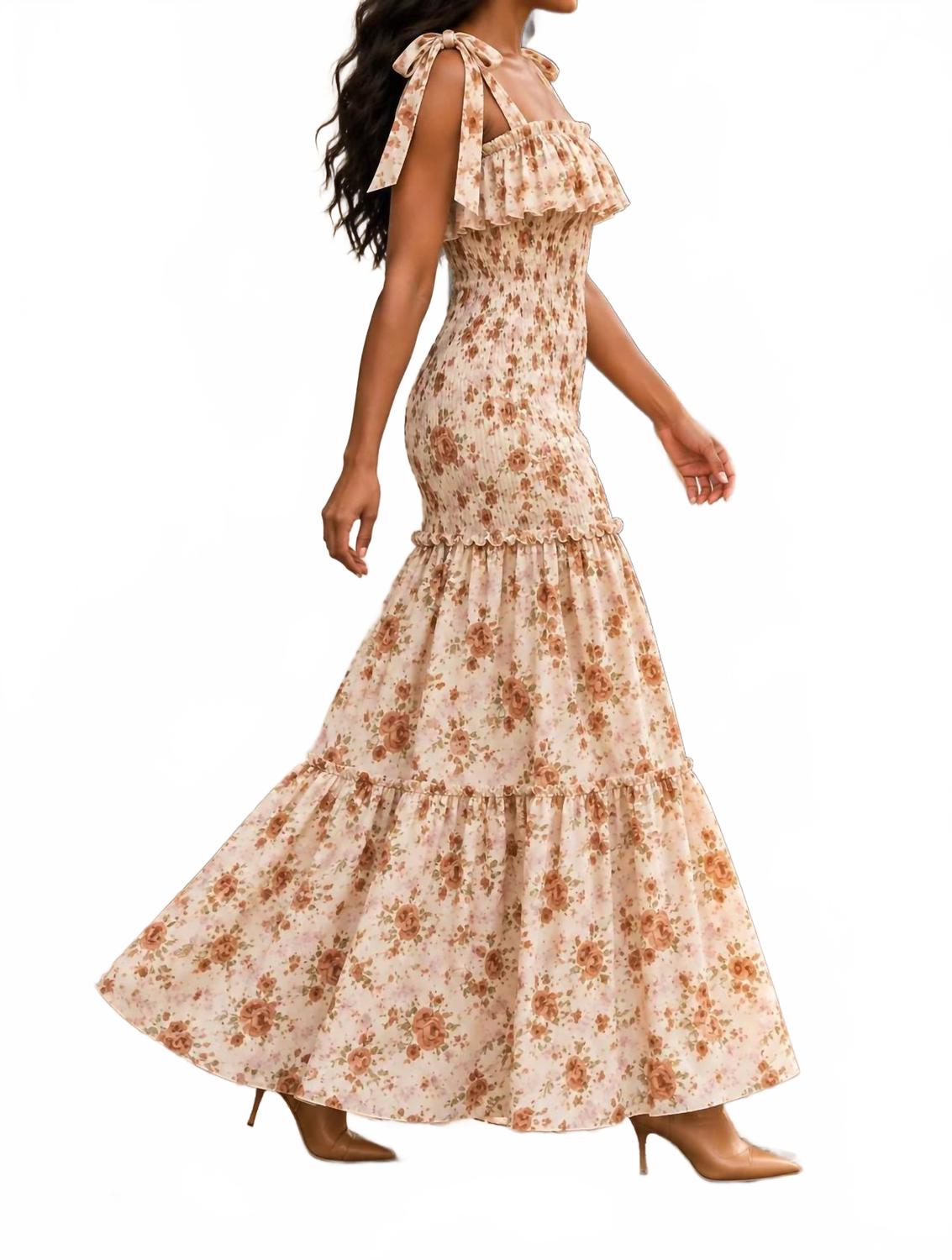 Women's Smocked Tiered Maxi Dress In Cream Floral