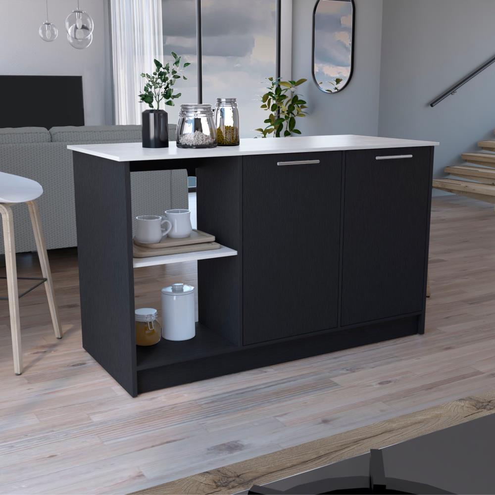 Modern Kitchen Storage Island with Large Countertop and Shelving Space
