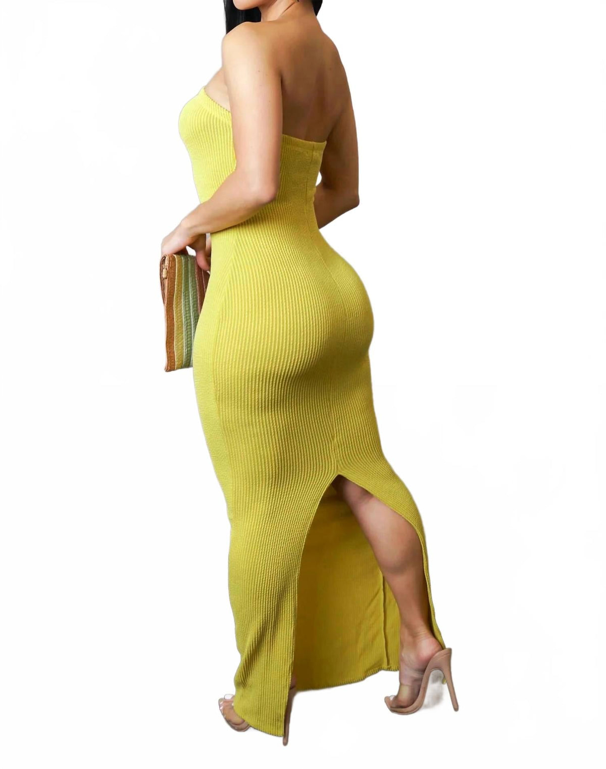 Florentina Ribbed Strapless Maxi Dress In Yellow