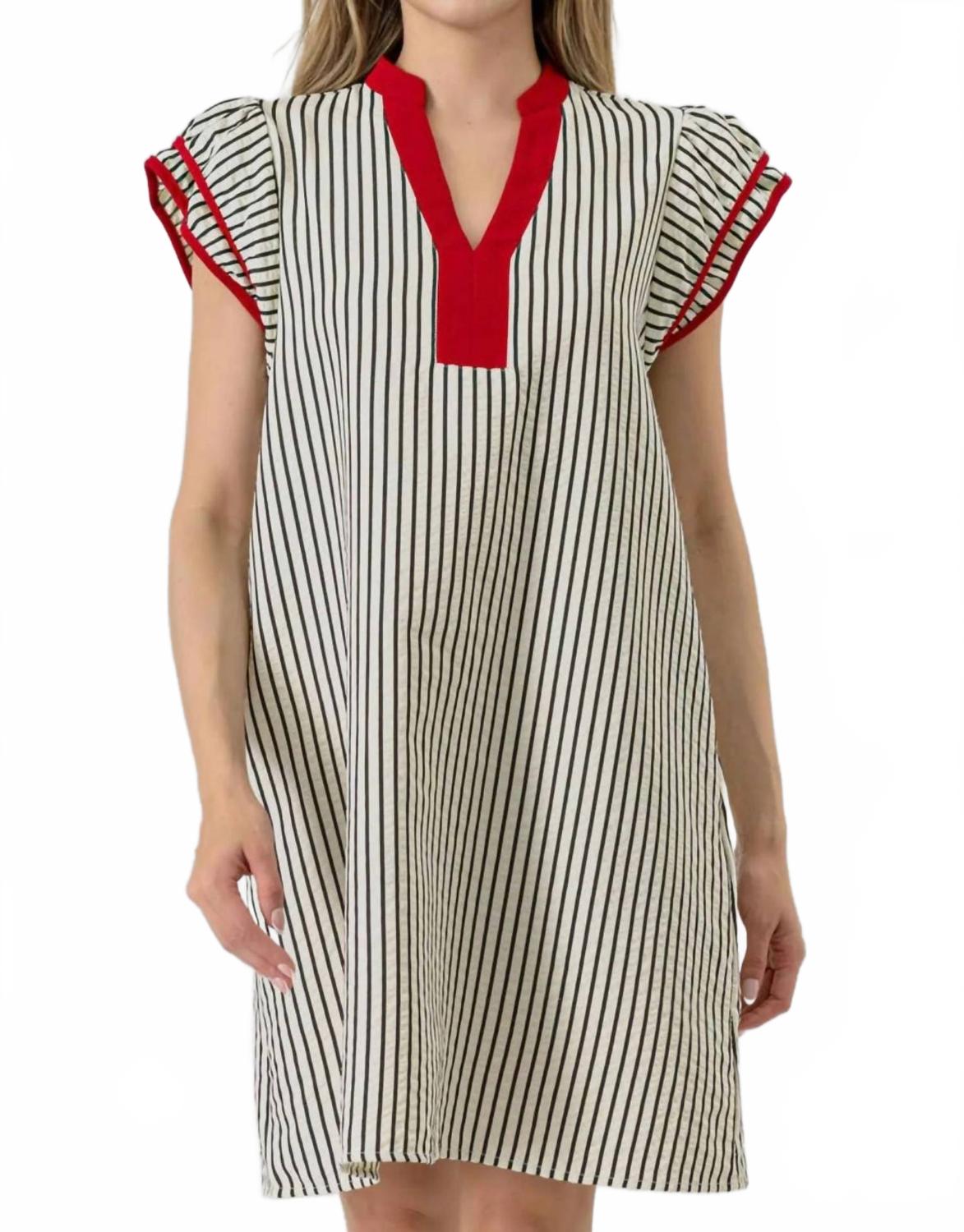 Blake Striped Dress In Black/red