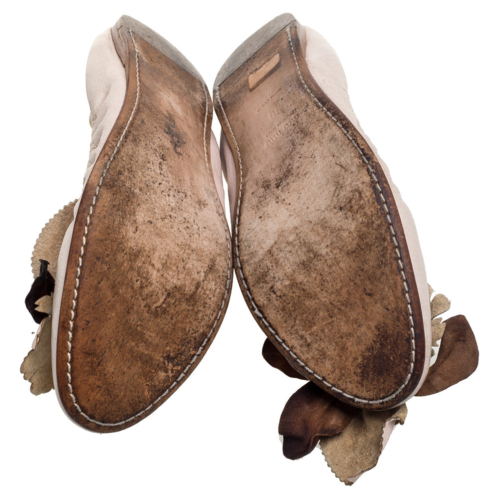 Miu Miu Beige Leather Embellished Flats Size 38