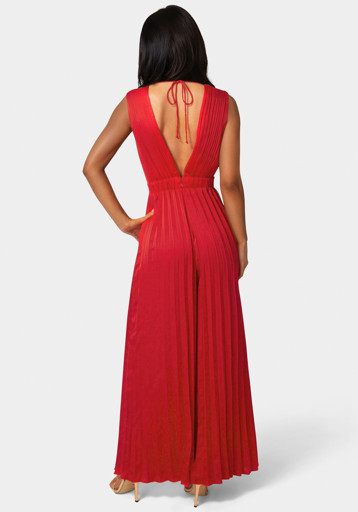 Bare Deep Vee Pleated Satin Jumpsuit