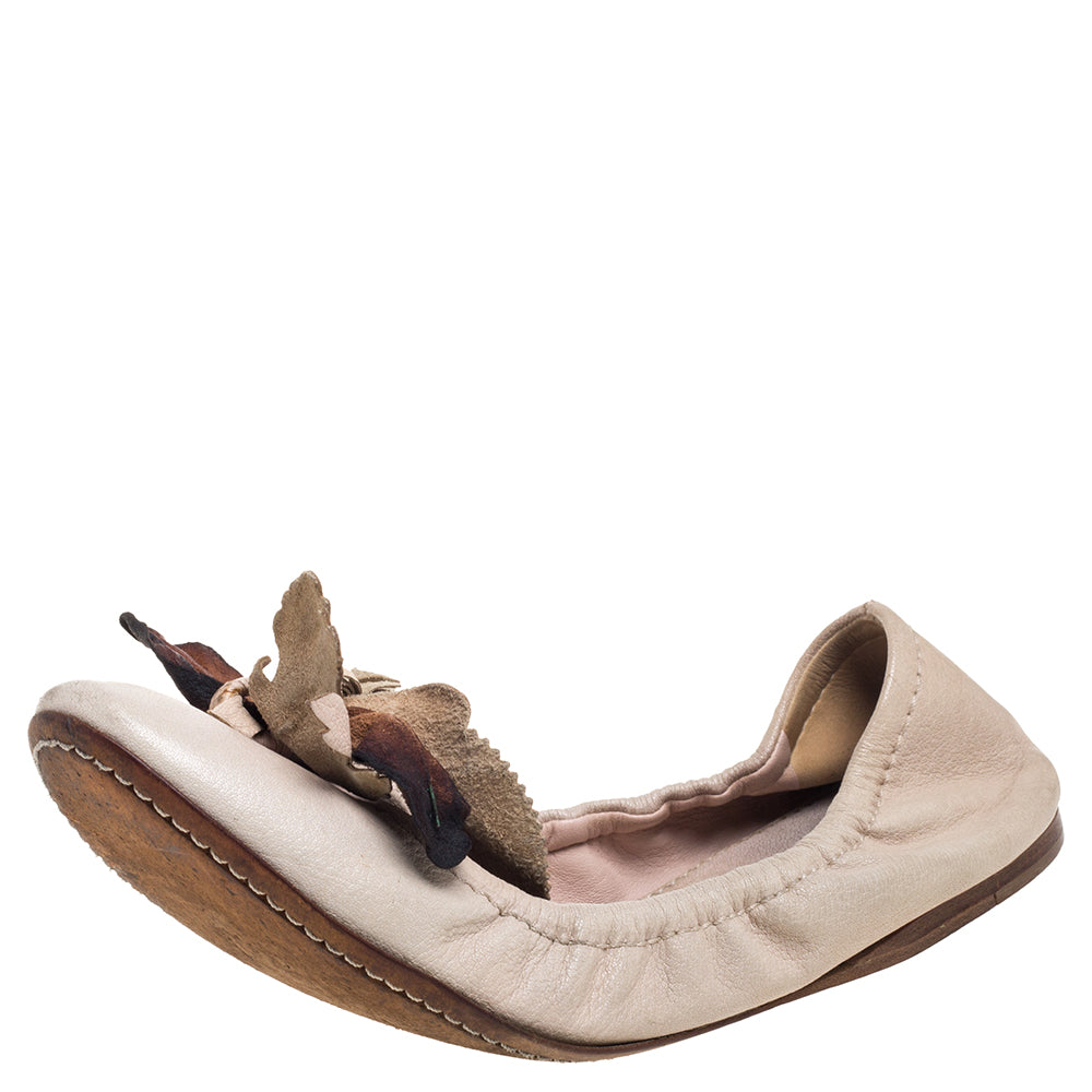 Miu Miu Beige Leather Embellished Flats Size 38