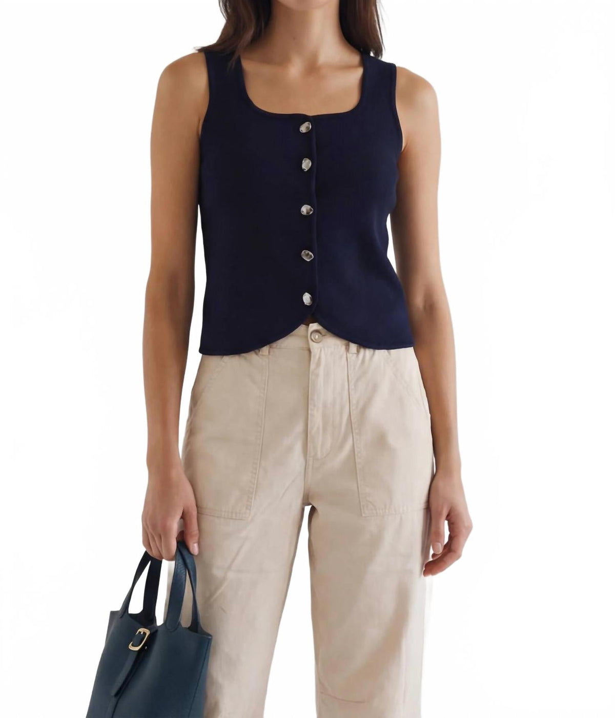 Macie Button Knit Top In Navy