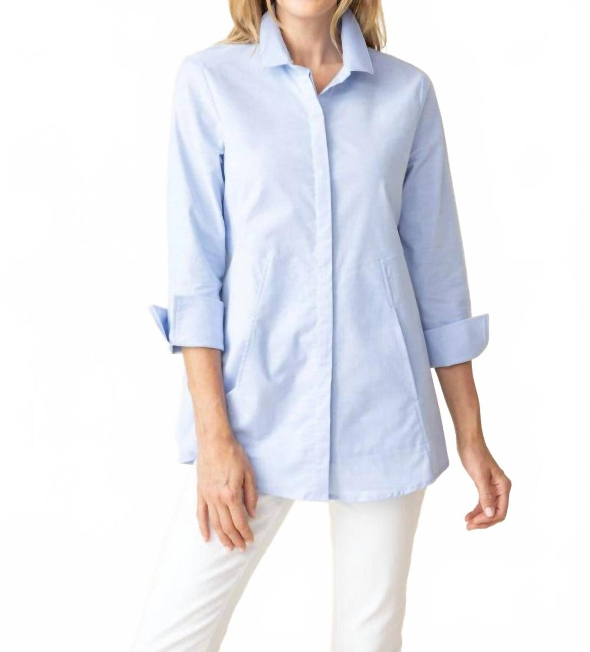 One Hidden Placket Shirt In Oxford Blue
