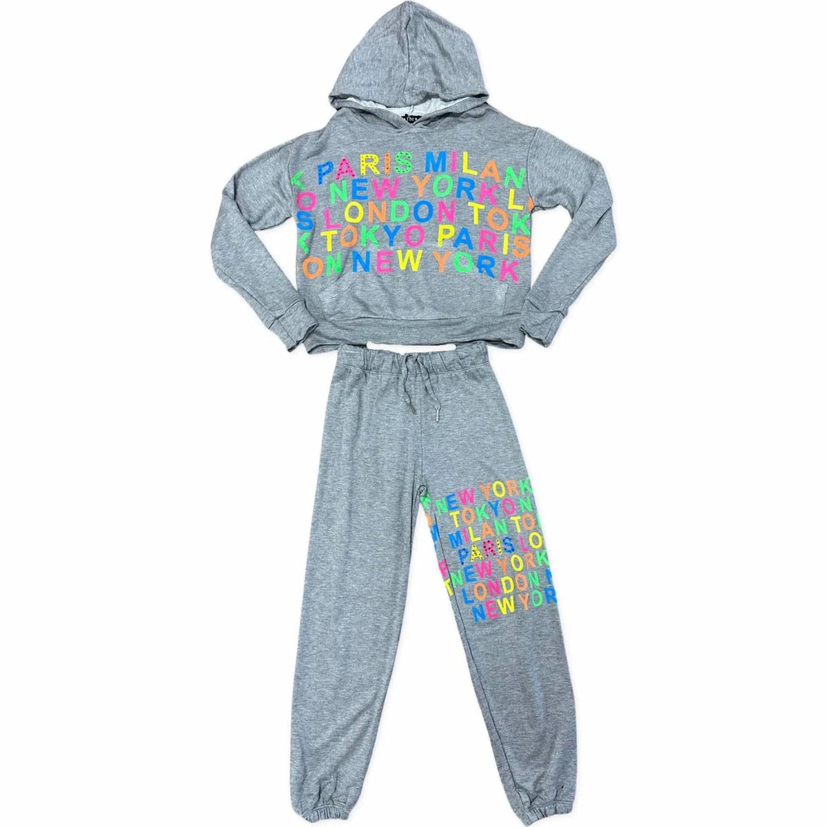 Kid's Neon Cities Hoodie In Misty Grey