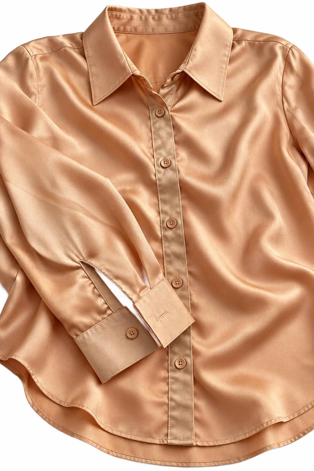 Women's Classic Satin Button Down Shirt In Tan