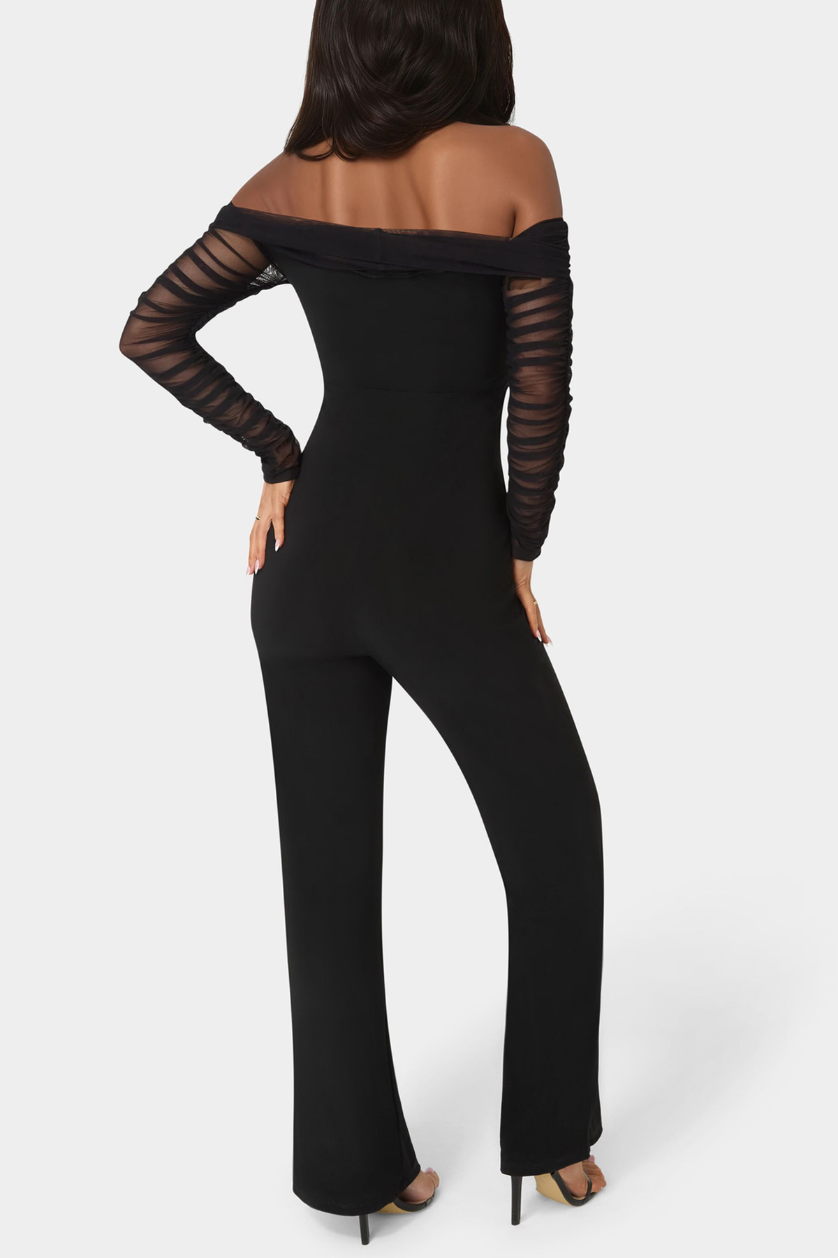 Bebe Women's Off Shoulder Ruched Jumpsuit