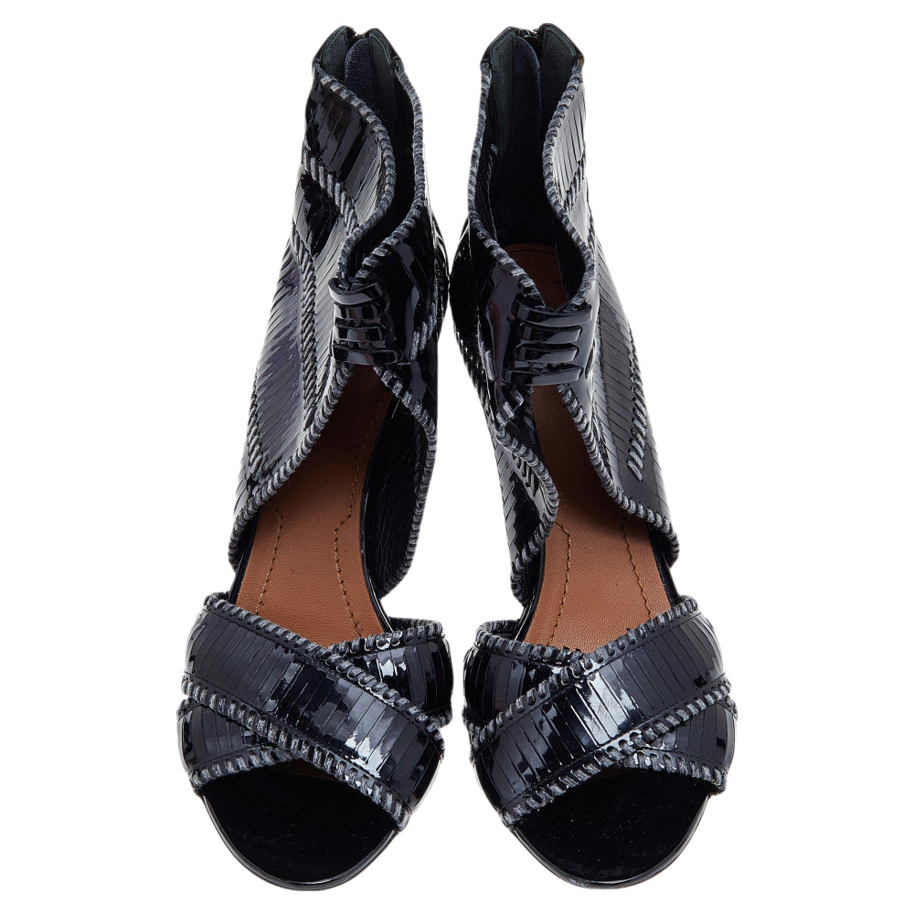 Givenchy Black Stripe Cut Patent Leather Ankle Booties Size 39.5