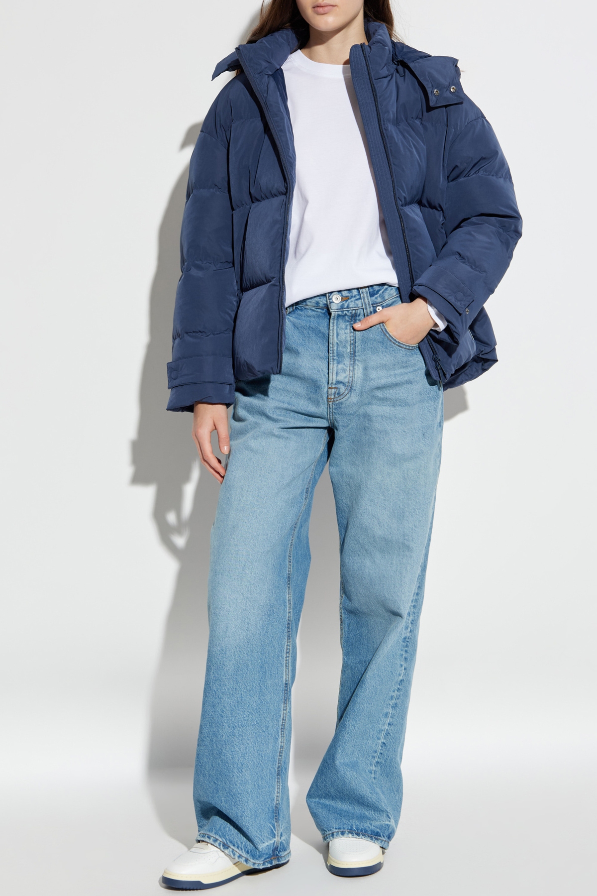 Down jacket with detachable hood
