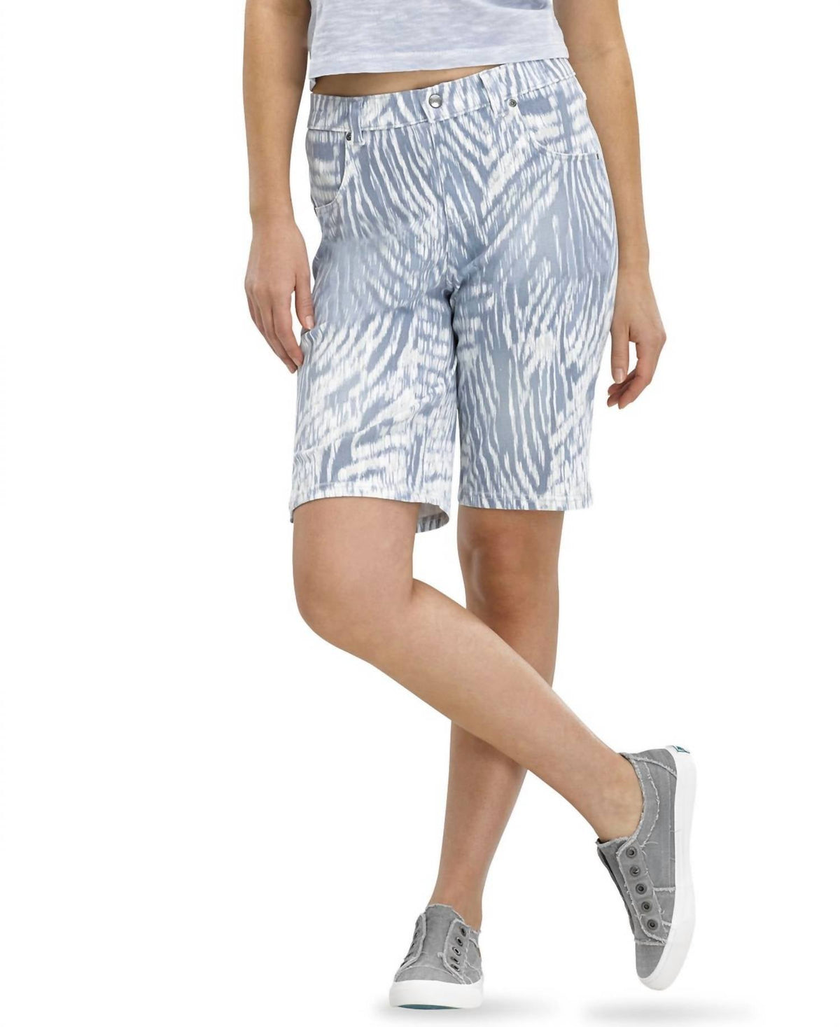 Ultra-Soft Denim Ikat Zebra Bermuda Shorts In Blue
