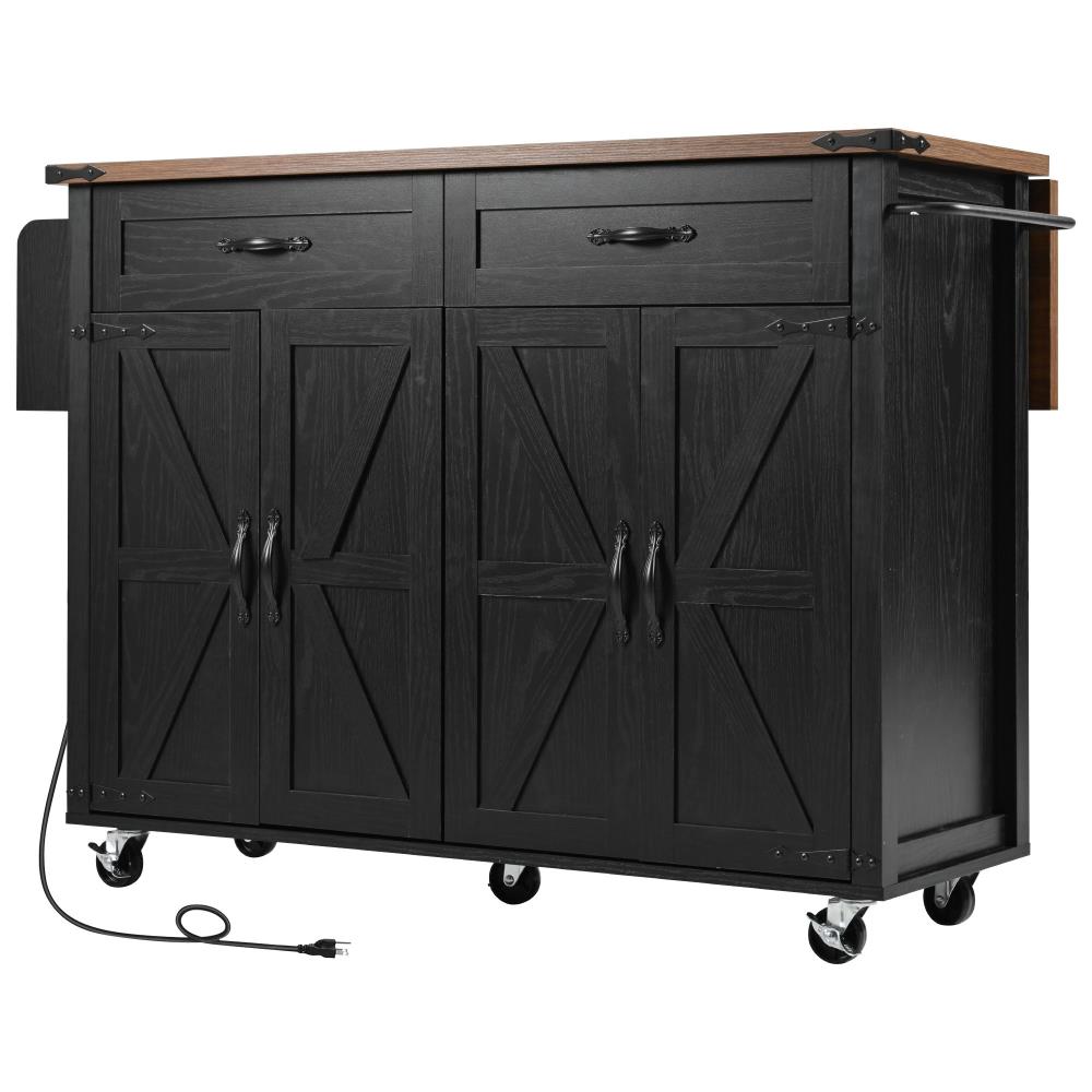 Farmhouse Kitchen Island on Wheels with Drop Leaf, Drawer, and Functional Storage