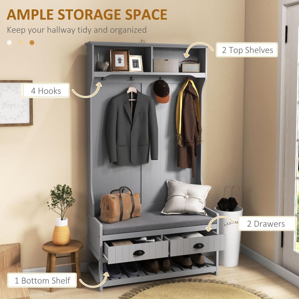 3-in-1 Hall Tree with Entryway Bench, Shoe Rack and Coat Hooks