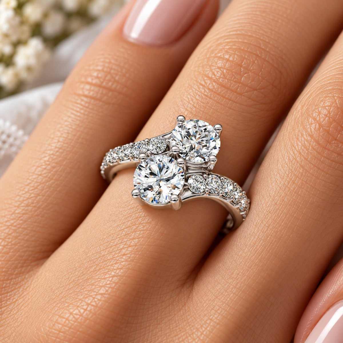 1 3/4 Ct 2-Stone Forever Us Lab Grown Diamond Engagement Ring 14K White Gold Size Selectable