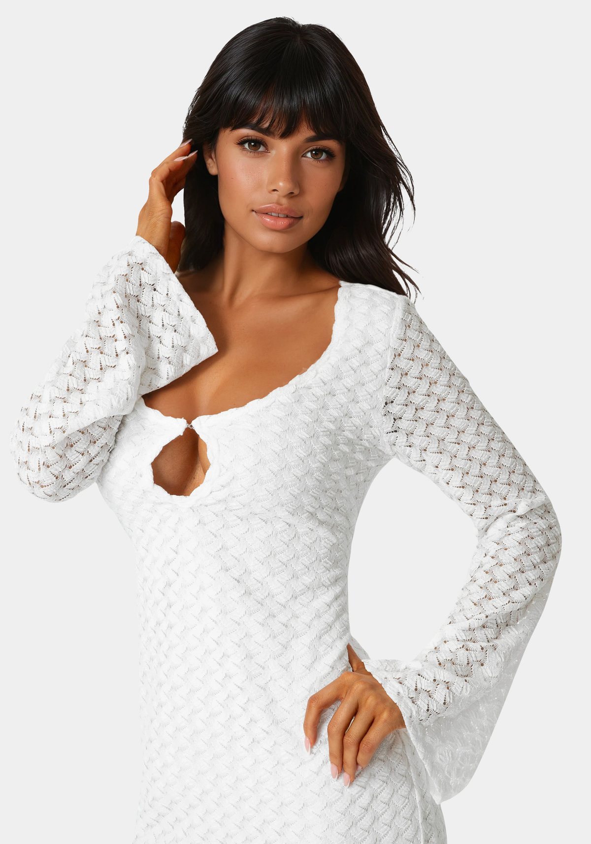 Long Sleeve Cut Out Crochet Maxi Dress